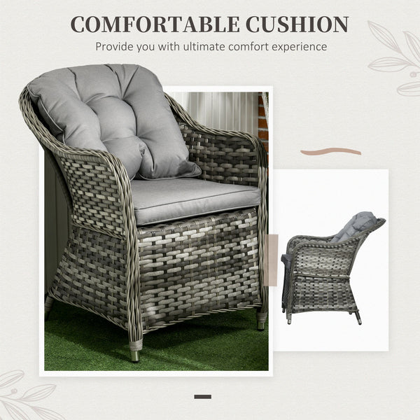 6 Seater Rattan Dining Set with Seat and Back Cushions, PE Rattan Garden Furniture Set, Outdoor Dining Table and Chairs, Rectangular Glass Top Table with Umbrella Hole, Grey