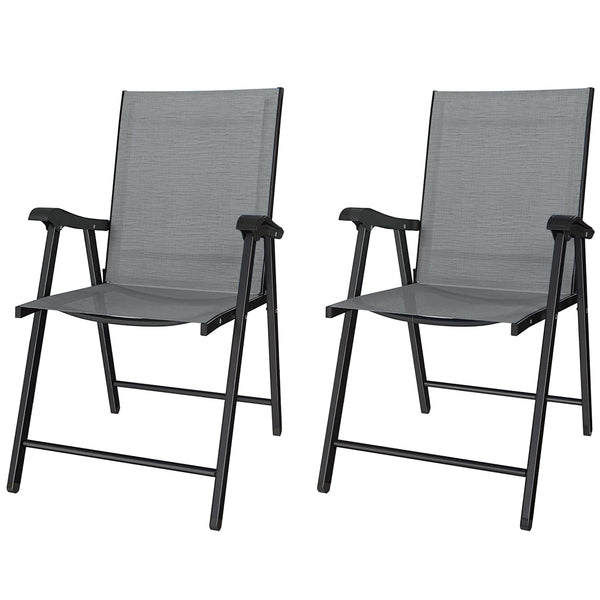Folding Garden Chairs Set of 2, Foldable Garden Dining Chairs with High Back and Armrests, Breathable Texteline Folding Outdoor Chair Set with Metal Frame for Patio, Balcony, Light Grey