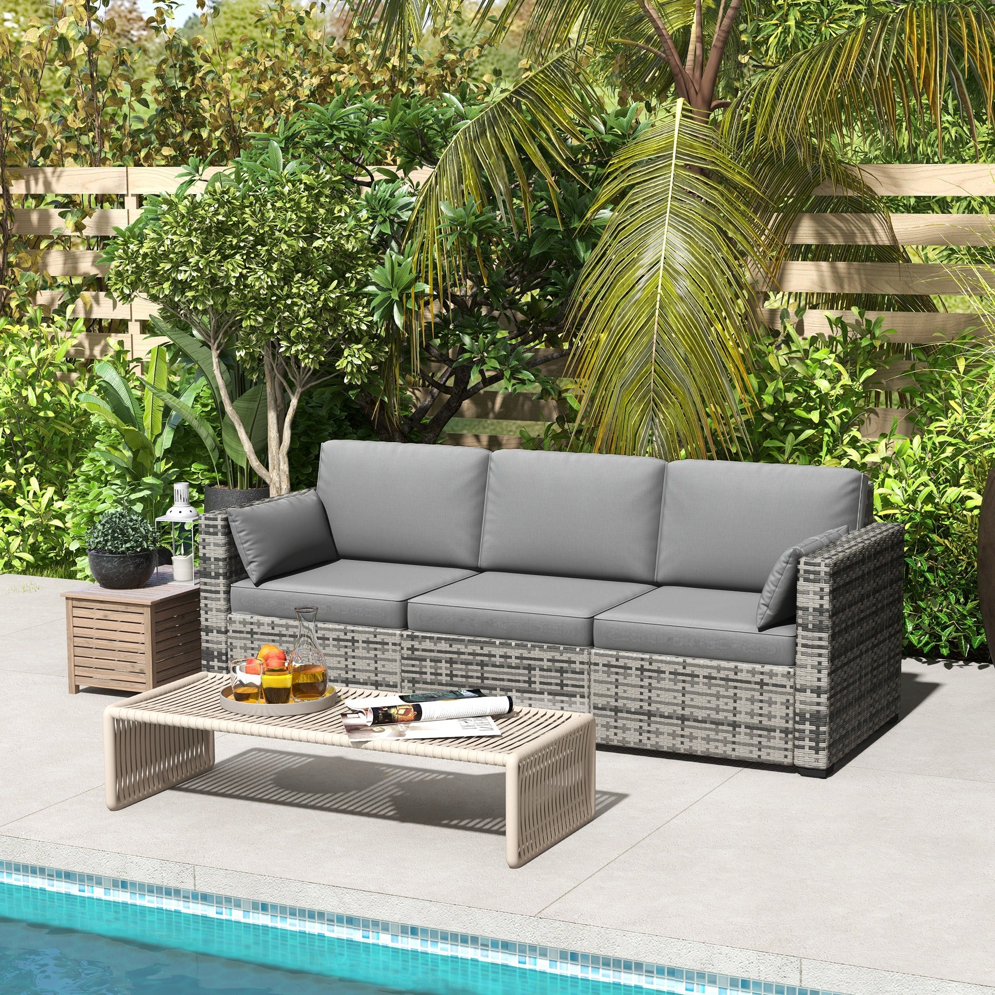 Outsunny 3-Seater Deep Seating Outdoor Sofa with Removable
