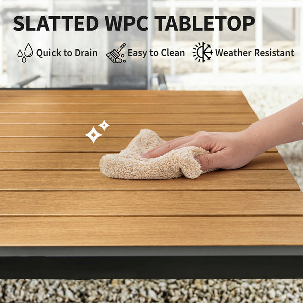 7 Seater Garden Furniture Set with 2 Loveseats, Armchair, 2 Armless Chairs, Footstool, Faux Wood Table, Metal Garden Sofa Set with Cushions, Outdoor Furniture Conversation Sets, Khaki