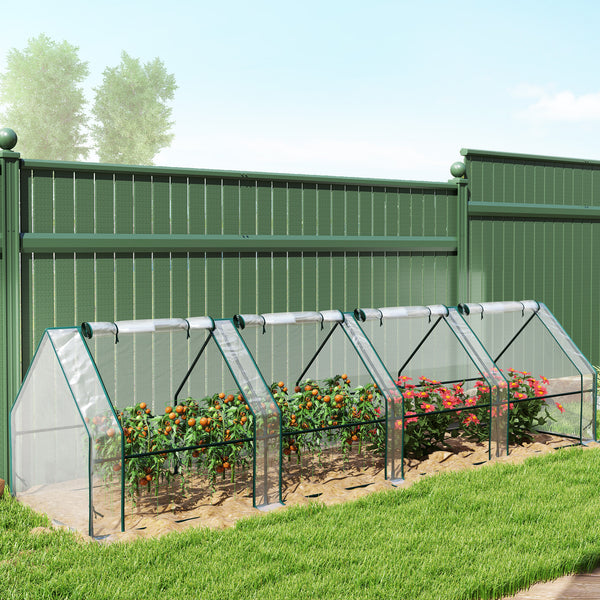 12' x 3' x 3'Mini Greenhouse with Zippered Doors & Roll-up Windows, Portable Plant Hot House with PVC Cover, Water Resistant, UV Protected for Outdoor Flowers, Vegetables, Clear