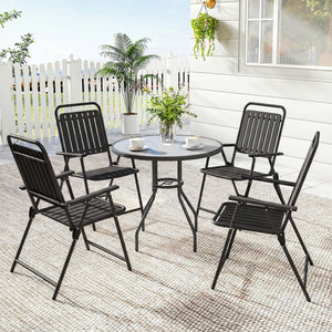 Folding Garden Chairs Set of 4, Garden Dining Chairs with Plastic Slatted Seat and Back, Portable Folding Chair Set with Armrests and Steel Frame for Outdoor, Patio, Balcony, Terrace, Black