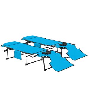 2 Piece Folding Chaise Lounge with 5-level Reclining Back, Tanning Chair with Face Hole, Outdoor Lounge Chair with Side Pocket & Headrest for Beach, Yard, Patio, Blue