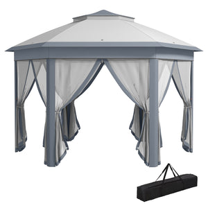 13' x 13' Pop Up Gazebo, Hexagonal Canopy Shelter with 6 Zippered Mesh Netting, Event Tent with Strong Steel Frame for Patio Backyard Garden Wedding Party, Gray