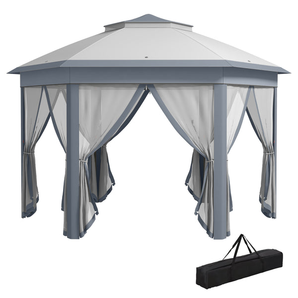 13' x 13' Pop Up Gazebo, Hexagonal Canopy Shelter with 6 Zippered Mesh Netting, Event Tent with Strong Steel Frame for Patio Backyard Garden Wedding Party, Gray