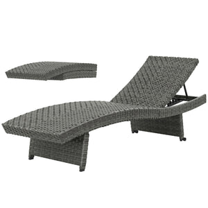 Outdoor PE Rattan Sun Lounger, Folding Wicker Garden Lounger Recliner with 4-Level Adjustable Backrest, Rolling Sunbed Lounge Chair with Wheels, Non-Slip Legs for Balcony, Beach, Mixed-grey
