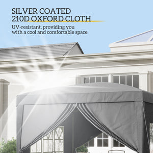 10'x10' Outdoor Pop Up Party Tent Gazebo Canopy with Carrying Bag (Grey)