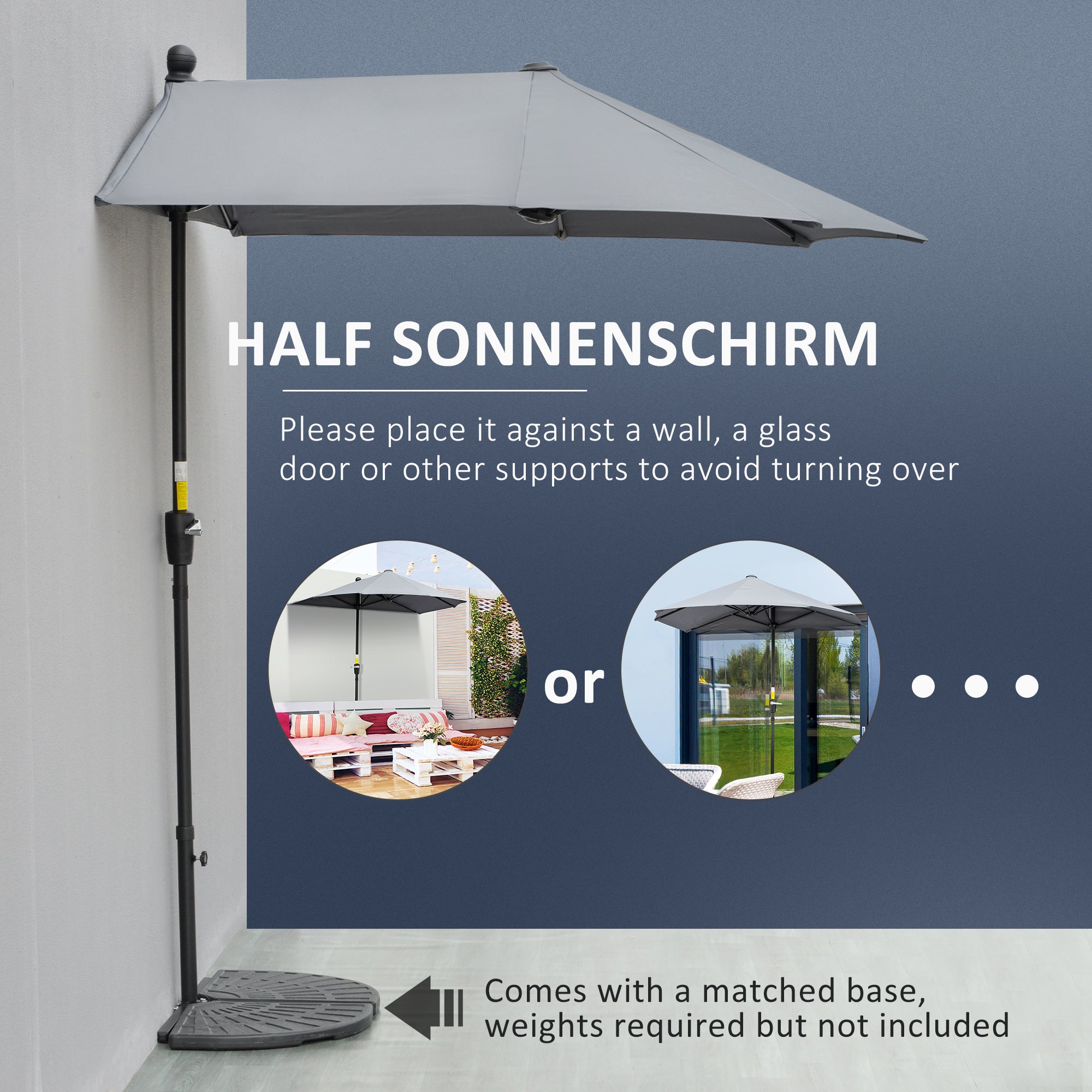 6ft half patio umbrella Outsunny 6.6'x6' Double-Sided Market Umbrella with Crank Handle & Cross Base, Dark Grey