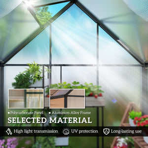 5.5 x 6.5ft Polycarbonate Greenhouse with Swing Door and Adjustable Window, Walk-in Greenhouse Aluminium Garden Green House for Patio Garden Backyard, Black