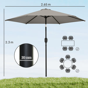 2.6 m Garden Parasol Umbrella with Aluminium Pole, Outdoor Table Market Patio Umbrella Sun Shade with Tilt and Crank, Vent, Light Grey
