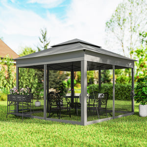 11' x 11' Pop Up Canopy, Outdoor Canopy Shelter Event Tent with 2-Tier Soft Top, Removable Zipper Netting and Storage Bag, for Patio, Backyard, Garden, Camping, Dark Grey