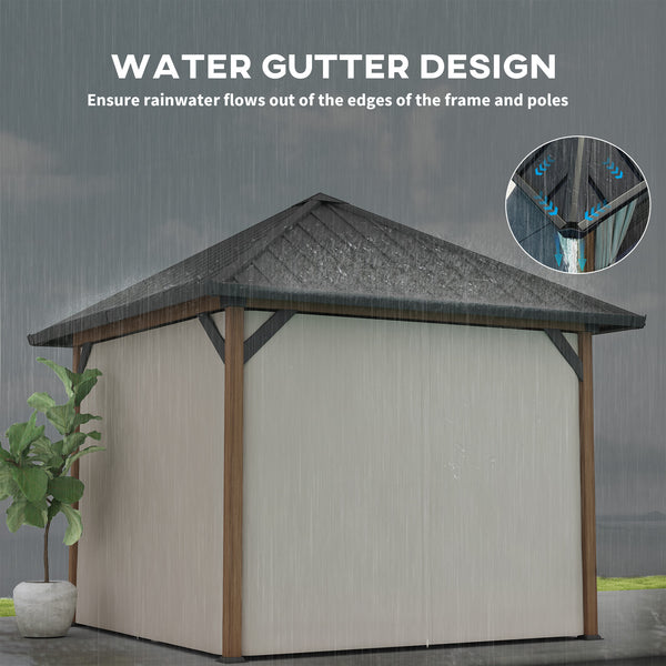 10' x 10' Hardtop Gazebo with Galvanized Steel Roof, Permanent Pavilion Outdoor Gazebo with Netting and Curtains for Patio, Garden, Backyard, Lawn, Wood Finish