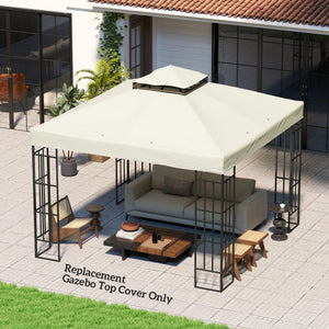 10' x 10' Gazebo Replacement Canopy Cover, 2-Tier Outdoor Gazebo Roof Replacement with Drain Holes, Water Resistant Plastic Coating, 370g/㎡, UPF30+, TOP COVER ONLY, Light Grey
