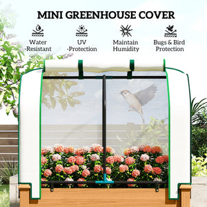 Raised Garden Bed with PE Greenhouse Cover Outdoor Elevated Wood Planter Box for Herbs and Vegetables, Use for Patio, Backyard, Balcony, 35 x 22 x 47 inch, Sand