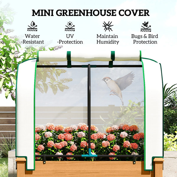 Raised Garden Bed with PE Greenhouse Cover Outdoor Elevated Wood Planter Box for Herbs and Vegetables, Use for Patio, Backyard, Balcony, 35 x 22 x 47 inch, Sand