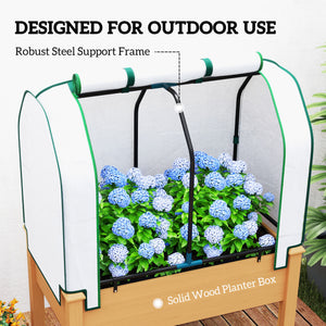 Raised Garden Bed with PE Greenhouse Cover Outdoor Elevated Wood Planter Box for Herbs and Vegetables, Use for Patio, Backyard, Balcony, 35 x 22 x 47 inch, Sand