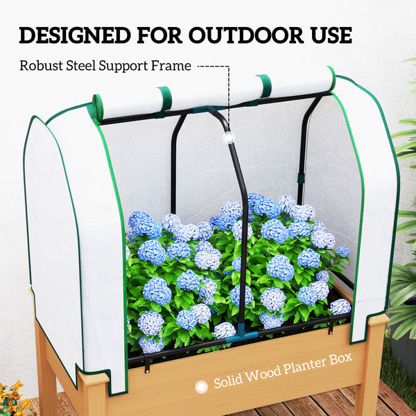 Raised Garden Bed with PE Greenhouse Cover Outdoor Elevated Wood Planter Box for Herbs and Vegetables, Use for Patio, Backyard, Balcony, 35 x 22 x 47 inch, Sand