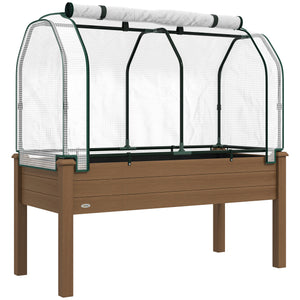 Raised Garden Bed with PE Greenhouse Cover Outdoor Elevated Wood Planter Box for Herbs and Vegetables, Use for Patio, Backyard, Balcony, 48 x 22 x 46 inch, Brown