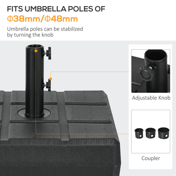 88 lbs. Fillable Umbrella Base with Steel, Umbrella Holder for 1.5" or 1.9" Umbrella Poles, Square & Reversible Heavy Duty Market Umbrella Stand, Black