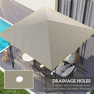 3 x 3(m) Gazebo Canopy Replacement Cover, Garden Gazebo Roof Replacement with Drain Holes, Water Resistant Plastic Coating, 370g/㎡, UPF30+, TOP COVER ONLY, Grey