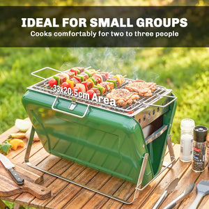 Portable BBQ Grill, Folding Charcoal Barbecue Grill with Handle and Foldable Legs for Camping Garden Outdoor Cooking, Dark Green