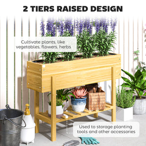 Raised Garden Bed with Legs, 39" x 12" x 28" Elevated Wooden Planter Box with Storage Shelf, Bed Liner and Drainage Holes for Backyard Patio Lawn, Natural Wood