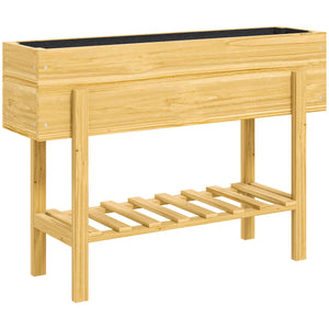 Raised Garden Bed with Legs, 39" x 12" x 28" Elevated Wooden Planter Box with Storage Shelf, Bed Liner and Drainage Holes for Backyard Patio Lawn, Natural Wood