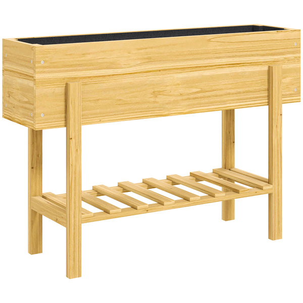Raised Garden Bed with Legs, 39" x 12" x 28" Elevated Wooden Planter Box with Storage Shelf, Bed Liner and Drainage Holes for Backyard Patio Lawn, Natural Wood
