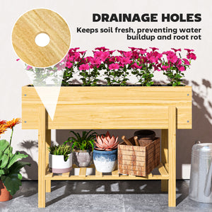 Raised Garden Bed with Legs, 39" x 12" x 28" Elevated Wooden Planter Box with Storage Shelf, Bed Liner and Drainage Holes for Backyard Patio Lawn, Natural Wood