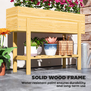 Raised Garden Bed with Legs, 39" x 12" x 28" Elevated Wooden Planter Box with Storage Shelf, Bed Liner and Drainage Holes for Backyard Patio Lawn, Natural Wood