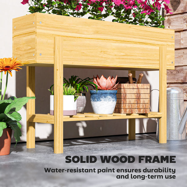 Raised Garden Bed with Legs, 39" x 12" x 28" Elevated Wooden Planter Box with Storage Shelf, Bed Liner and Drainage Holes for Backyard Patio Lawn, Natural Wood