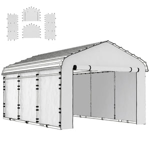 Carport Replacement Sidewall Panels Set of 4 for 12' x 20' Carports, UPF50+ Waterproof PE Tarp Replacement Side Wall Cover with Zipper Door, Top Cover and Frame Not Included, White