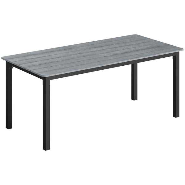 Garden Dining Table for 6-8 Person, 180 x 86 cm Rectangular Outdoor Dining Table with Wood Slatted Top and Steel Frame, All Weather Patio Furniture for Balcony, Porch, Grey