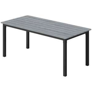 Garden Dining Table for 6-8 Person, 180 x 86 cm Rectangular Outdoor Dining Table with Wood Slatted Top and Steel Frame, All Weather Patio Furniture for Balcony, Porch, Grey