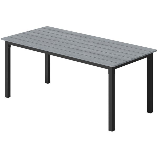 Garden Dining Table for 6-8 Person, 180 x 86 cm Rectangular Outdoor Dining Table with Wood Slatted Top and Steel Frame, All Weather Patio Furniture for Balcony, Porch, Grey