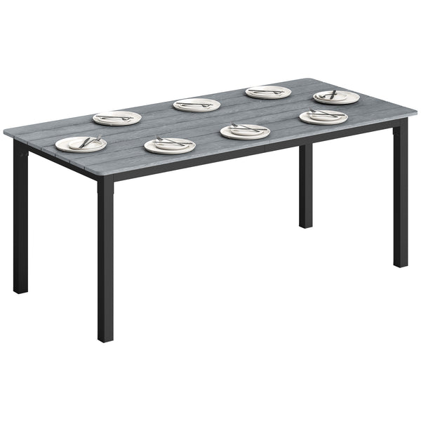 Garden Dining Table for 6-8 Person, 180 x 86 cm Rectangular Outdoor Dining Table with Wood Slatted Top and Steel Frame, All Weather Patio Furniture for Balcony, Porch, Grey
