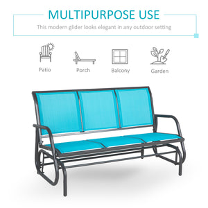 Outsunny 3-Person Patio Glider Bench, Outdoor Porch Glider Swing with 3 Seats, Breathable Mesh Fabric, Metal Frame, Blue