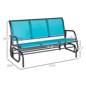 Outsunny 3-Person Patio Glider Bench, Outdoor Porch Glider Swing with 3 Seats, Breathable Mesh Fabric, Metal Frame, Blue