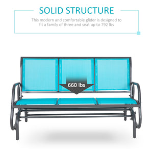 Outsunny 3-Person Patio Glider Bench, Outdoor Porch Glider Swing with 3 Seats, Breathable Mesh Fabric, Metal Frame, Blue