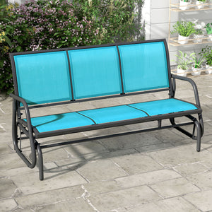 Outsunny 3-Person Patio Glider Bench, Outdoor Porch Glider Swing with 3 Seats, Breathable Mesh Fabric, Metal Frame, Blue