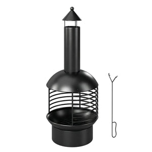 Chimney Fire Pit, Portable Wood Burning Firepit with Poker, Charcoal Grid, Outdoor Fireplace for Garden Patio, Black