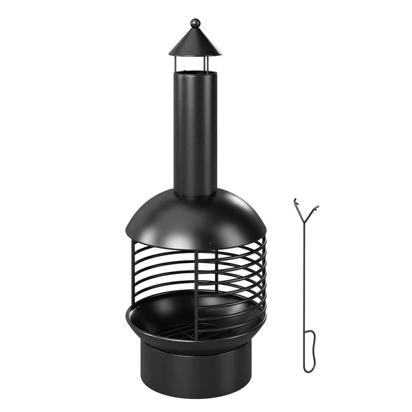 Chimney Fire Pit, Portable Wood Burning Firepit with Poker, Charcoal Grid, Outdoor Fireplace for Garden Patio, Black