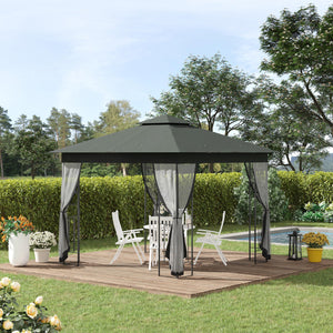 3(m) x 3(m) Garden Gazebo, Double Roof Outdoor Gazebo Canopy Shelter with Netting, Solid Steel Frame, for Garden, Lawn and Deck, Grey