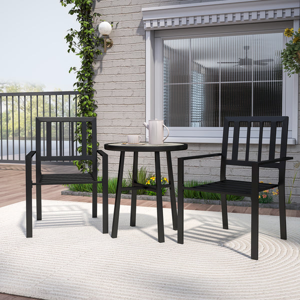3 Piece Patio Bistro Set, Garden Dining Set with Plastic Top, 2 Stackable Chairs, Galvanised Steel Frame, Outdoor Dining Set for Balcony, Deck, Grey