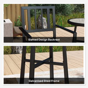 3 Piece Patio Bistro Set, Garden Dining Set with Plastic Top, 2 Stackable Chairs, Galvanised Steel Frame, Outdoor Dining Set for Balcony, Deck, Grey