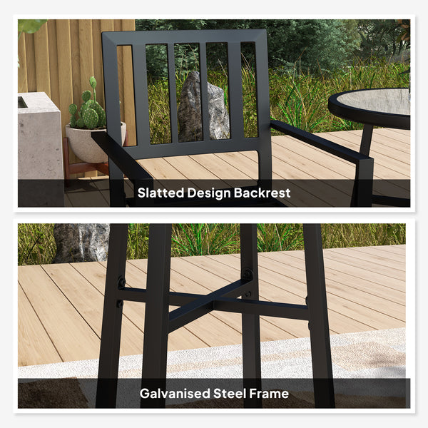 3 Piece Patio Bistro Set, Garden Dining Set with Plastic Top, 2 Stackable Chairs, Galvanised Steel Frame, Outdoor Dining Set for Balcony, Deck, Grey