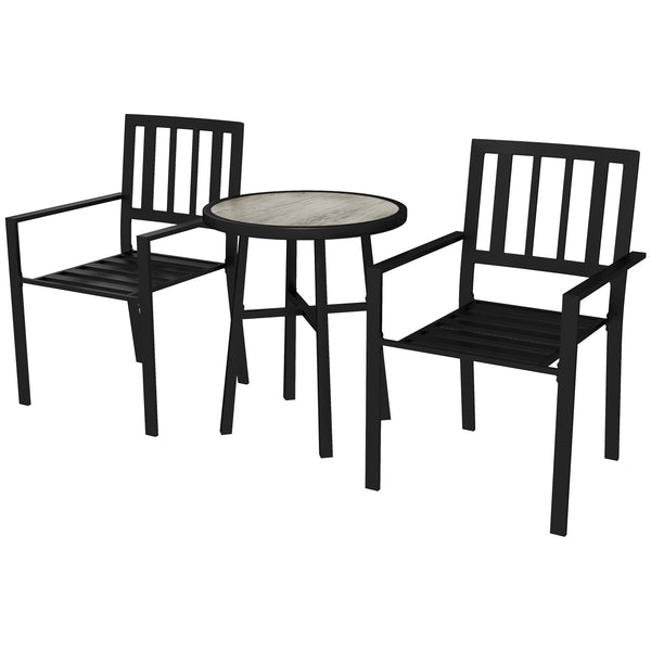 3 Piece Patio Bistro Set, Garden Dining Set with Plastic Top, 2 Stackable Chairs, Galvanised Steel Frame, Outdoor Dining Set for Balcony, Deck, Grey
