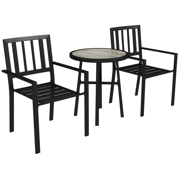 3 Piece Patio Bistro Set, Garden Dining Set with Plastic Top, 2 Stackable Chairs, Galvanised Steel Frame, Outdoor Dining Set for Balcony, Deck, Grey