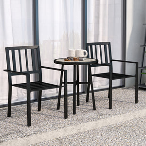 3 Piece Patio Bistro Set, Garden Dining Set with Plastic Top, 2 Stackable Chairs, Galvanised Steel Frame, Outdoor Dining Set for Balcony, Deck, Grey