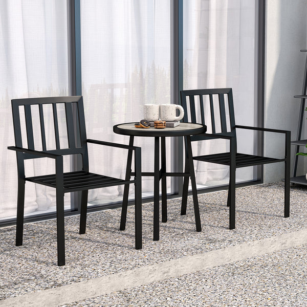 3 Piece Patio Bistro Set, Garden Dining Set with Plastic Top, 2 Stackable Chairs, Galvanised Steel Frame, Outdoor Dining Set for Balcony, Deck, Grey